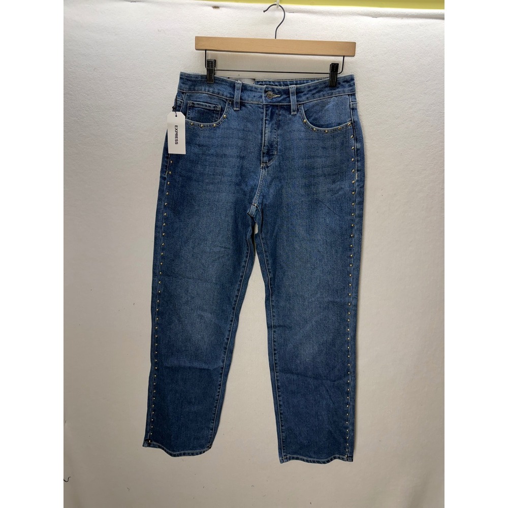 Express Embellished Jean Women 4 Blue NEW Studded Straight Leg Medium Wash 3509